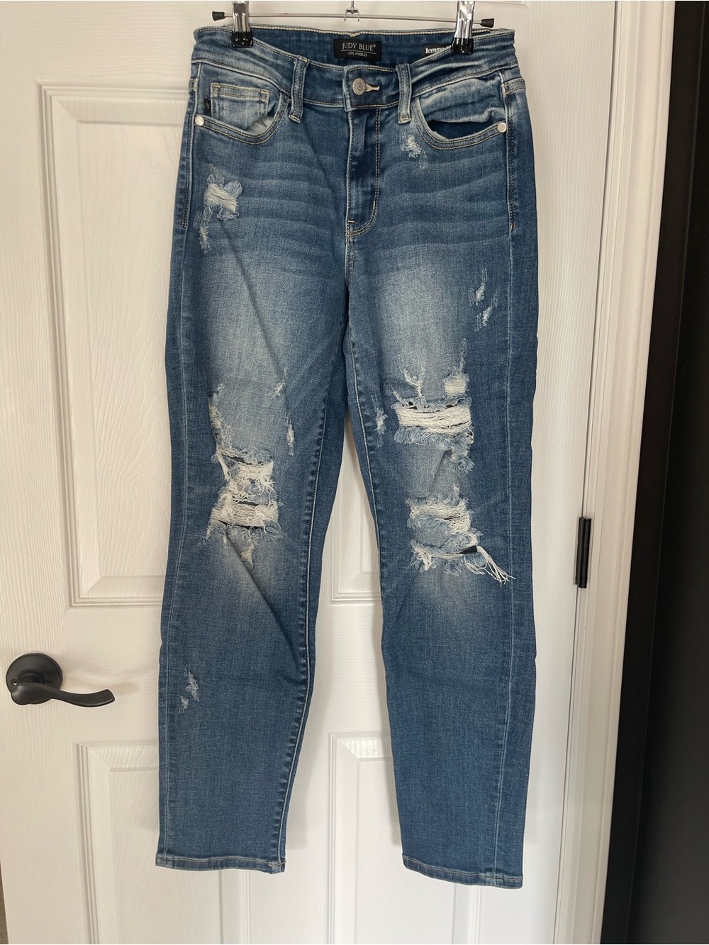 Judy Blue Women's Distressed Boyfriend Jeans - Blue